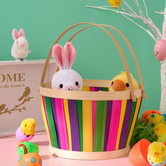 Multicolor Easter Bamboo Basket with Folding Handles