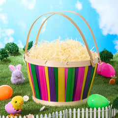 Multicolor Easter Bamboo Basket with Folding Handles