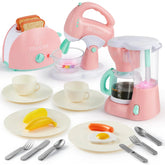 Pink Pretend Play Kitchen Appliances Toy Set with Coffee Maker, Mixer, and Toaster