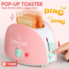 Pink Pretend Play Kitchen Appliances Toy Set with Coffee Maker, Mixer, and Toaster