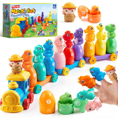 Montessori Dinosaur Number Train Toy - Counting & Matching Learning Toy with 9 Dinosaurs for Toddlers 1-3 Years