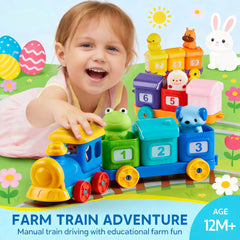 Montessori Farm Number Train Toy - Counting, Matching & Sorting Learning Toy with 9 Farm Animals for Toddlers 1-3 Years