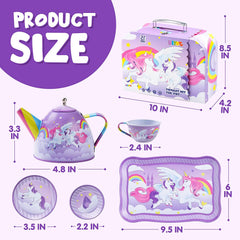 Purple Unicorn Castle Pretend Play Tin Teapot Set