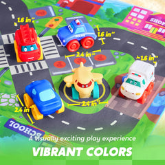 8-Pack Rubber Cartoon Cars for Toddlers with Play Mat