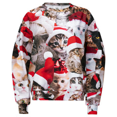 Unisex Loose Christmas Sweatshirt, Cute Kitten Pullover Ugly Christmas Sweater