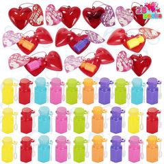 28-Pack Mini Heart Bubble Wands with Valentine's Day Cards for Kids Classroom Exchange Gifts