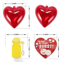 28-Pack Mini Heart Bubble Wands with Valentine's Day Cards for Kids Classroom Exchange Gifts
