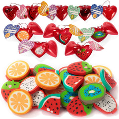 28-Piece Valentine's Fruit Eraser Set with Hearts and Cards for Kids Classroom Exchange Gifts