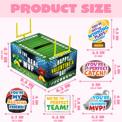 Valentine Boxes Football Classroom Mailbox with Cards for Kids - 4 Designs, 29 Pcs