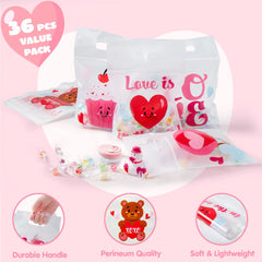 36 Valentine's Day Cellophane Gift Bags - 6 Designs for Candy, Cookies & Kids Party Favors
