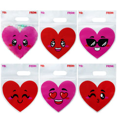 Valentine's Day Cellophane Gift Bags - 48 Pack Red Pink Heart Design, Candy Treat Bags for Kids Party Favors, Classroom Exchange Prizes & Cookie Bags