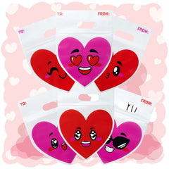 Valentine's Day Cellophane Gift Bags - 48 Pack Red Pink Heart Design, Candy Treat Bags for Kids Party Favors, Classroom Exchange Prizes & Cookie Bags