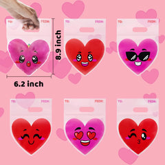 Valentine's Day Cellophane Gift Bags - 48 Pack Red Pink Heart Design, Candy Treat Bags for Kids Party Favors, Classroom Exchange Prizes & Cookie Bags