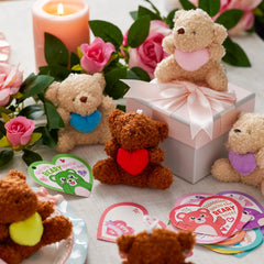 Valentine's Day Party Favors Bulk 24 Pack - Plush Teddy Bears Holding Hearts with Cards