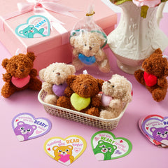 Valentine's Day Party Favors Bulk 24 Pack - Plush Teddy Bears Holding Hearts with Cards