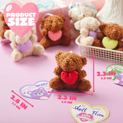 Valentine's Day Party Favors Bulk 24 Pack - Plush Teddy Bears Holding Hearts with Cards