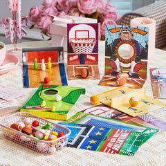 Valentine's Day Sports Party Favors for Kids - 28 Game Cards + 7 Mini Sports Ball Erasers (Football, Basketball, Soccer) | Class Prizes & Goodie Bag Stuffers