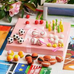 Valentine's Day Sports Party Favors for Kids - 28 Game Cards + 7 Mini Sports Ball Erasers (Football, Basketball, Soccer) | Class Prizes & Goodie Bag Stuffers