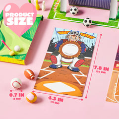 Valentine's Day Sports Party Favors for Kids - 28 Game Cards + 7 Mini Sports Ball Erasers (Football, Basketball, Soccer) | Class Prizes & Goodie Bag Stuffers