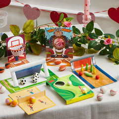 Valentine's Day Sports Party Favors for Kids - 28 Game Cards + 7 Mini Sports Ball Erasers (Football, Basketball, Soccer) | Class Prizes & Goodie Bag Stuffers
