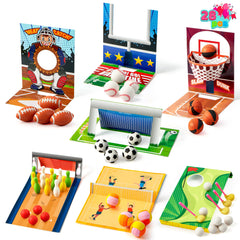 Valentine's Day Sports Party Favors for Kids - 28 Game Cards + 7 Mini Sports Ball Erasers (Football, Basketball, Soccer) | Class Prizes & Goodie Bag Stuffers