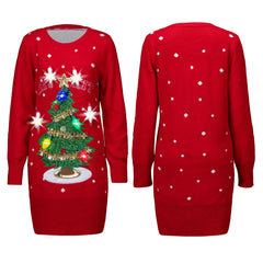 Women's Ugly Christmas Sweater Dress with 3D Tree & Lights
