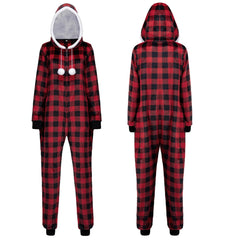 Women's Red Plaid Flannel Pajama Set with Hood and Sherpa Lining