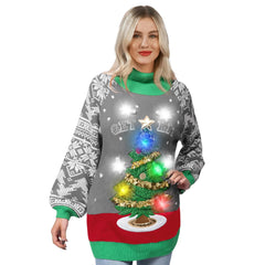 Women's LED Light-Up Ugly Christmas Tree Long Sweater