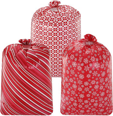 Large Red Holiday Plastic Gift Bags, 3 Pack