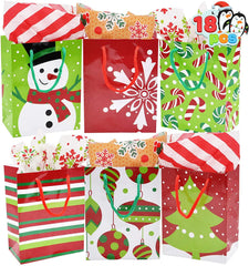 18 Pack Christmas Gift Bags - Holiday Paper Bags