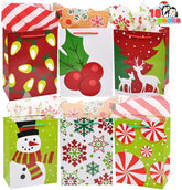 18-Pack Christmas Gift Bags with Handles, Holiday Paper Goody Bags