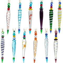 12 Glass Icicle Ornaments