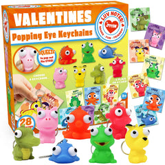 28Pcs Animal Keychains with Bulging Eyes and Kids Valentines Cards
