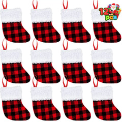 5-Inch Red and Black Buffalo Plaid Christmas Stockings, 12-Pack