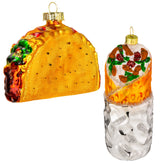 Christmas Glass Blown Ornament Taco and Burrito Set