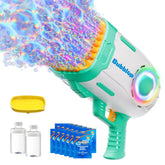 Play-Act 69-Hole Bubble Machine Gun Toy, Bazooka Rocket Shape Bubble Gun for Kids & Adults, Colored Lights Blaster with Solution
