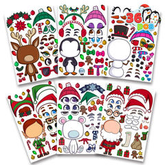 Make-a-Face Christmas Stickers, 6 Designs, 36 Pieces