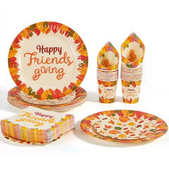 120-Piece Friendsgiving Disposable Dinnerware Set with Paper Plates and Napkins