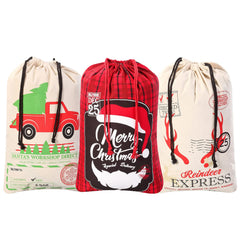 Christmas Canvas Burlap Gift Bags (3-Pack)