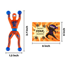 28 Pcs Sticky Climbing Ninja with Kids Valentine's Cards for Valentine Party Favors