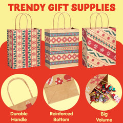 Kraft Holiday Gift Bags, 7.25 Inches, 24 Pack