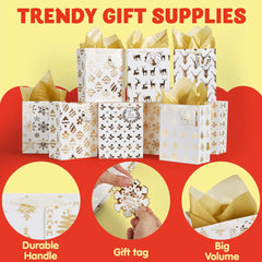 24Pcs Christmas Foil Gold Gift Bags