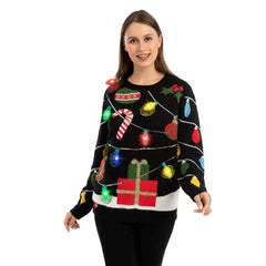 Women's String Lights Ugly Sweater with Light Bulbs