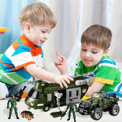Friction Powered Helicopter & Military Truck Set