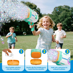 Play-Act 69-Hole Bubble Machine Gun Toy, Bazooka Rocket Shape Bubble Gun for Kids & Adults, Colored Lights Blaster with Solution