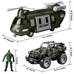 Friction Powered Helicopter & Military Truck Set