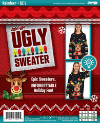 Black Reindeer Ugly Christmas Sweater with Light Bulbs