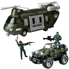 Friction Powered Helicopter & Military Truck Set