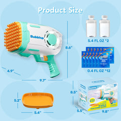 Play-Act 69-Hole Bubble Machine Gun Toy, Bazooka Rocket Shape Bubble Gun for Kids & Adults, Colored Lights Blaster with Solution