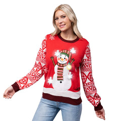 Adult Snowman Ugly Christmas Sweater with Light Up Bulbs